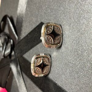 Vintage Silver and Black Onyx Cuff Links Marked W